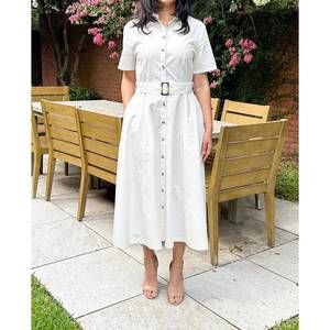 NEW FREEMARKET a-line short sleeve midi shirt dress in white
